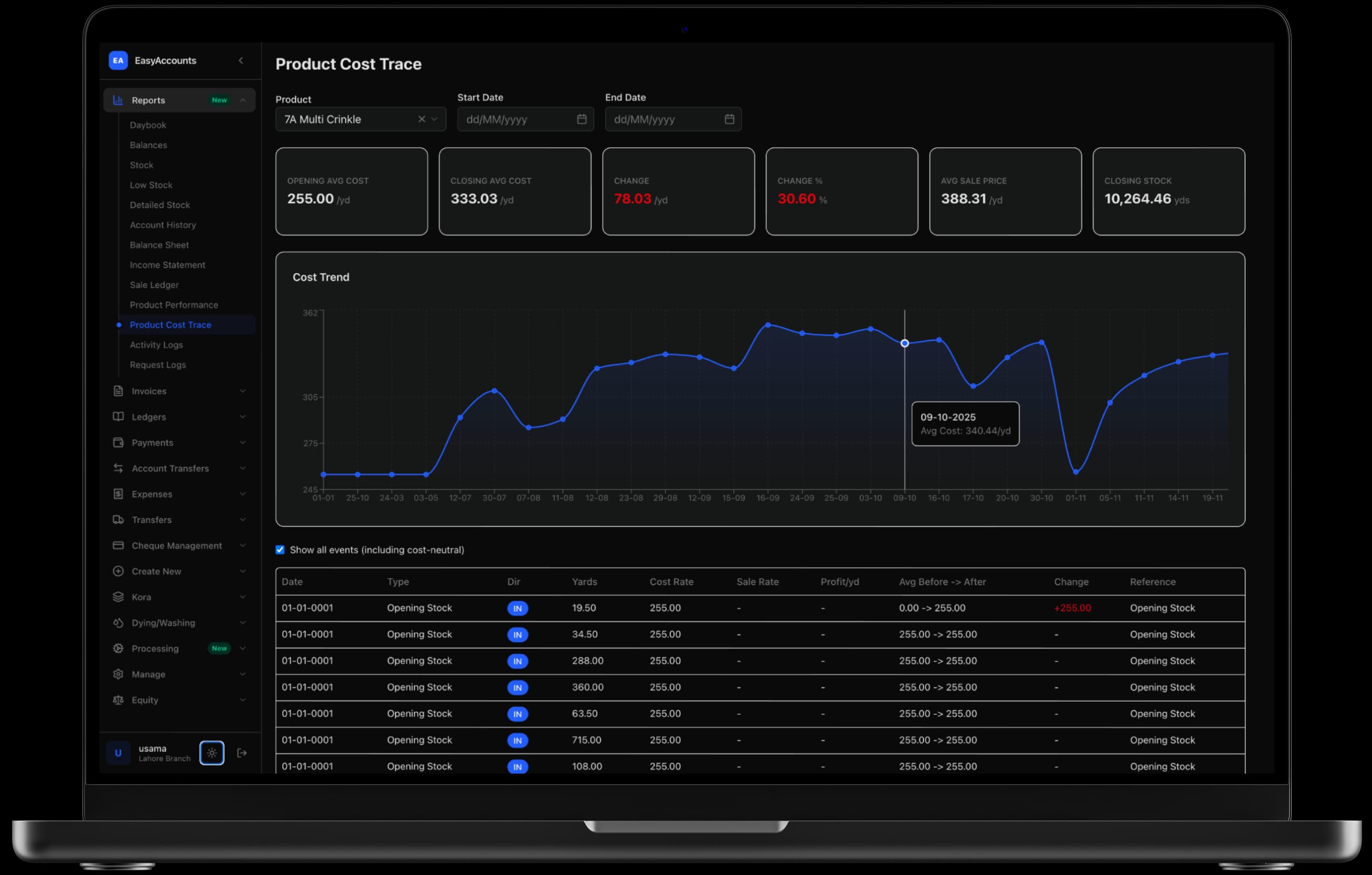 EasyAccounts product interface