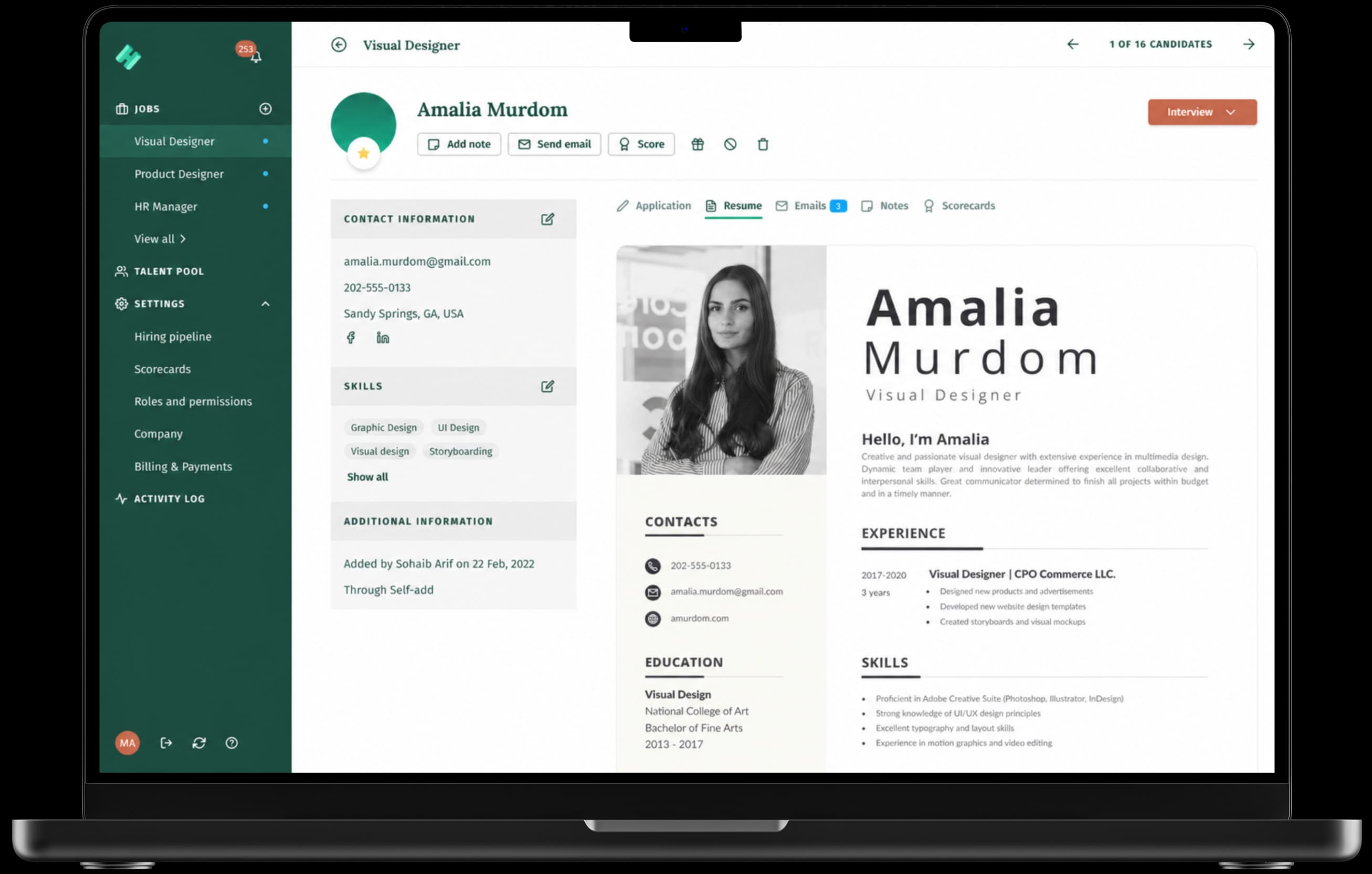 Hirecinch product interface